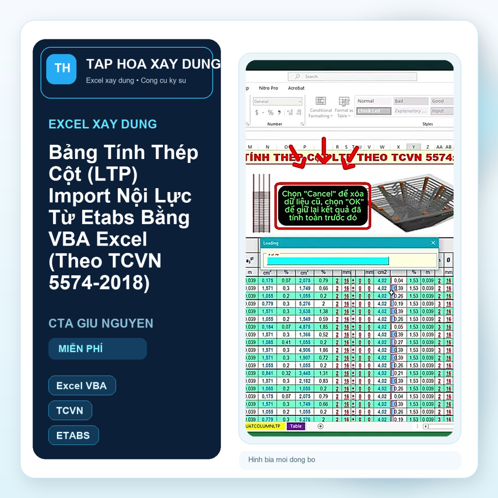 Hinh bia Bảng Tính Thép Cột (LTP) Import Nội Lực Từ Etabs Bằng VBA Excel (Theo TCVN 5574-2018)
