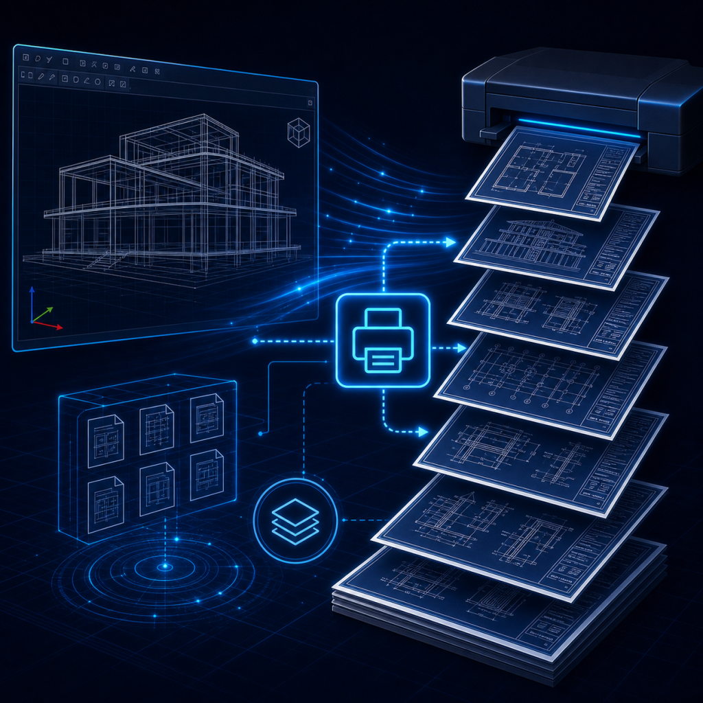Minh hoa in hang loat ban ve tren model AutoCAD