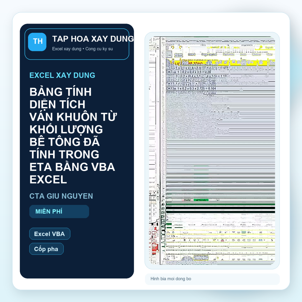 Hinh bia BẢNG TÍNH DIỆN TÍCH VÁN KHUÔN TỪ KHỐI LƯỢNG BÊ TÔNG ĐÃ TÍNH TRONG ETA BẰNG VBA EXCEL